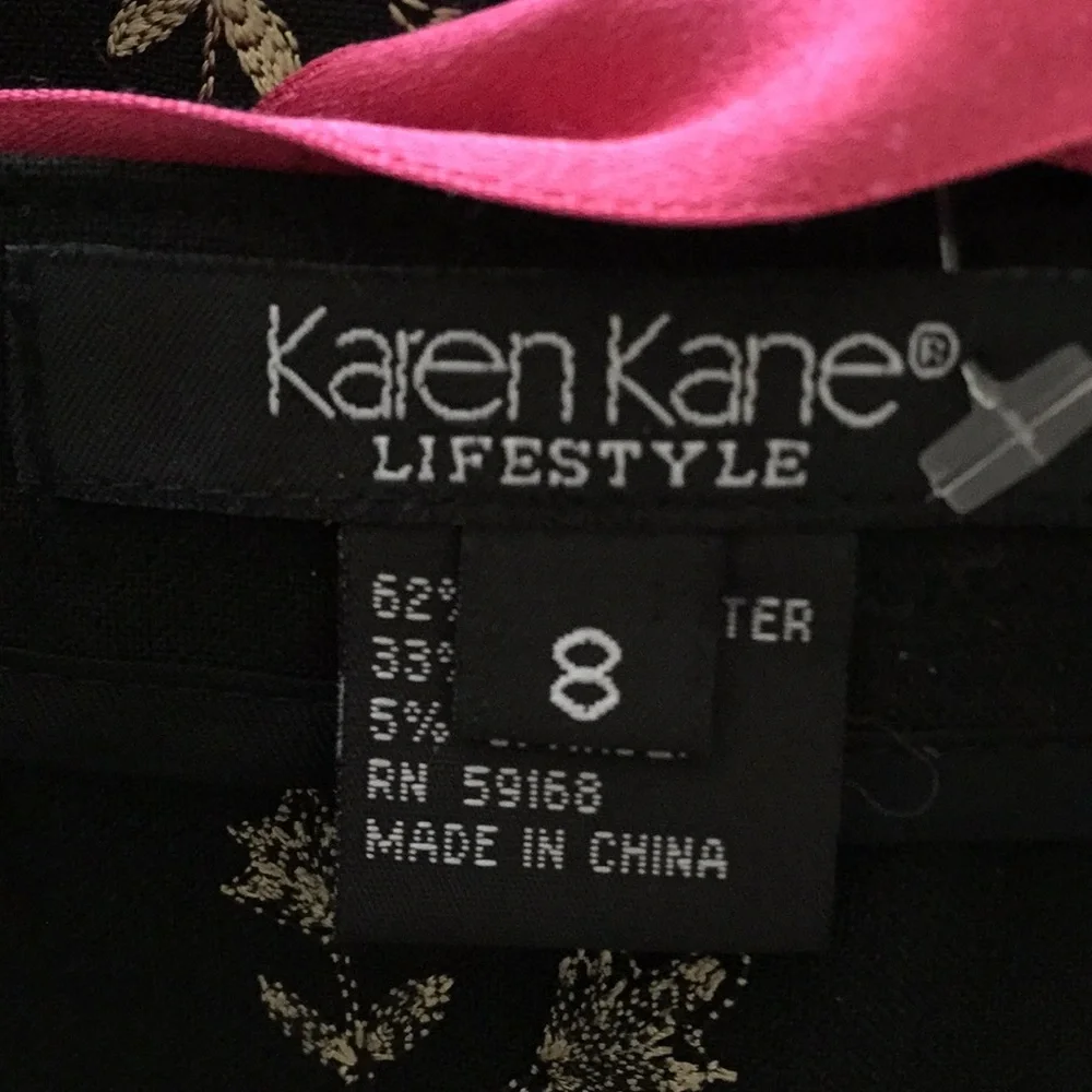 Karen Kane Black Embroidered Floral Skirt with Pink Tie Belt